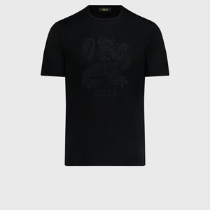 Футболка с вышивкой "Большой лев" - Черный