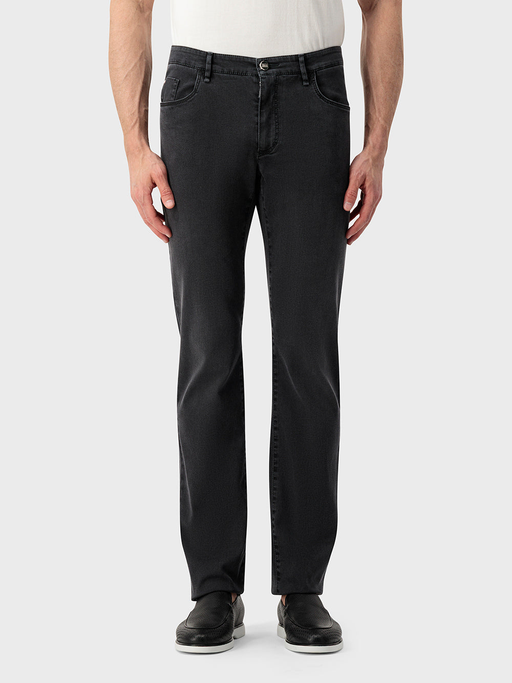 Брюки Slim Fit "Big Lion" с вышивкой из денима и хлопка - серый антрацит