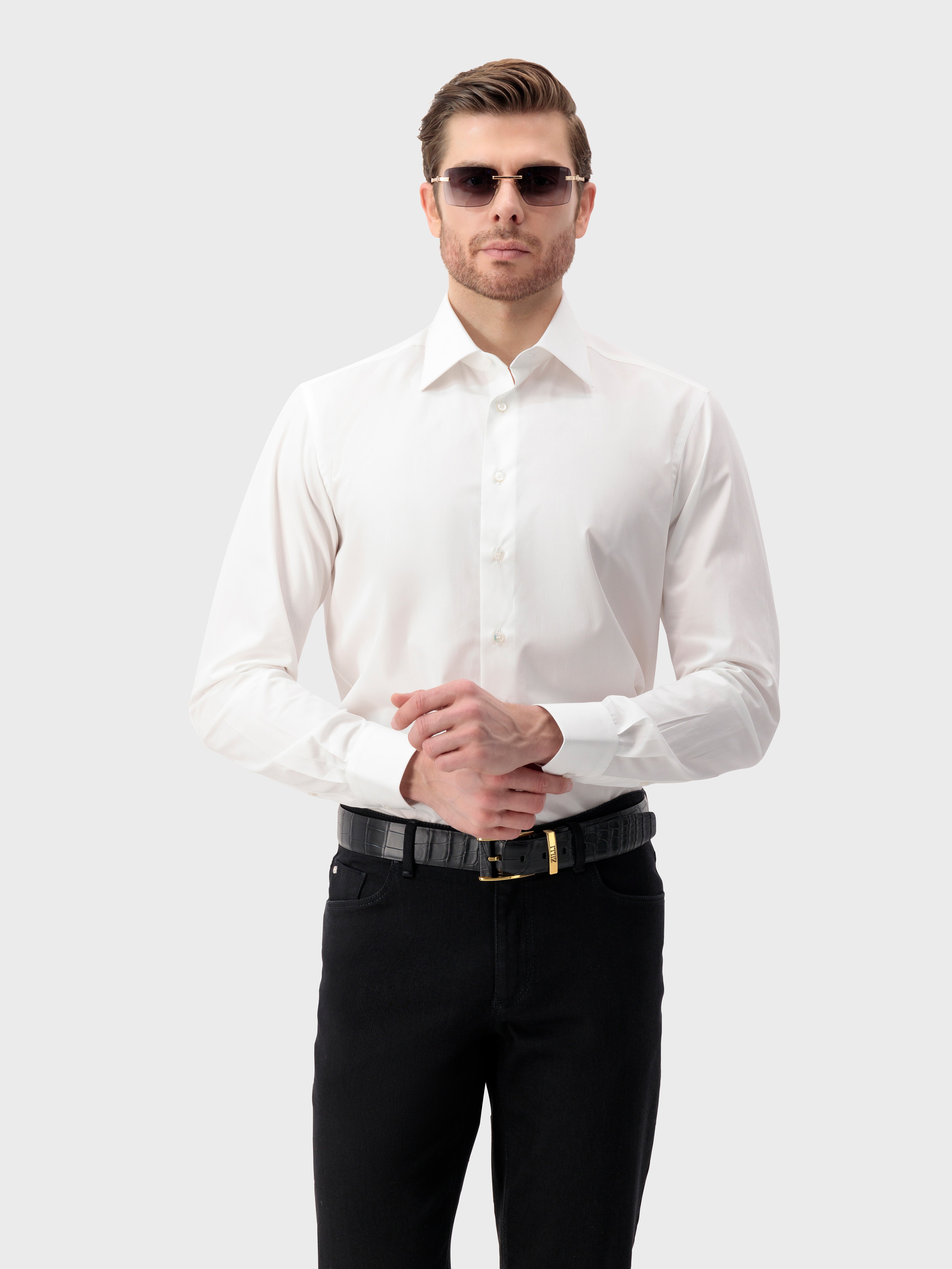 Хлопковая рубашка с одним отложным воротником - Белый