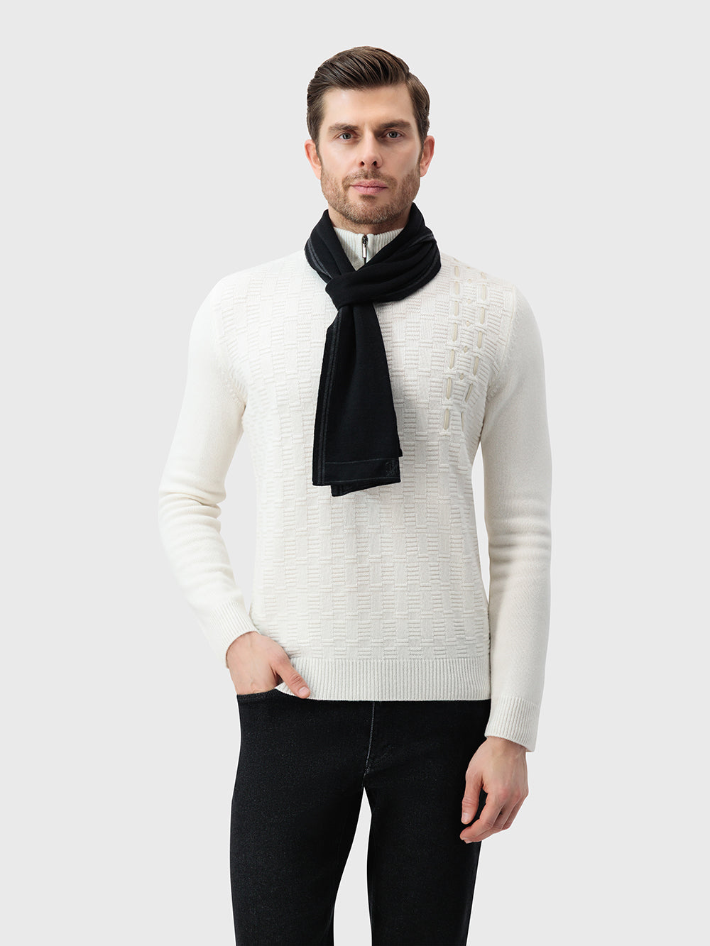 Шерстяной шелковый шарф - черный