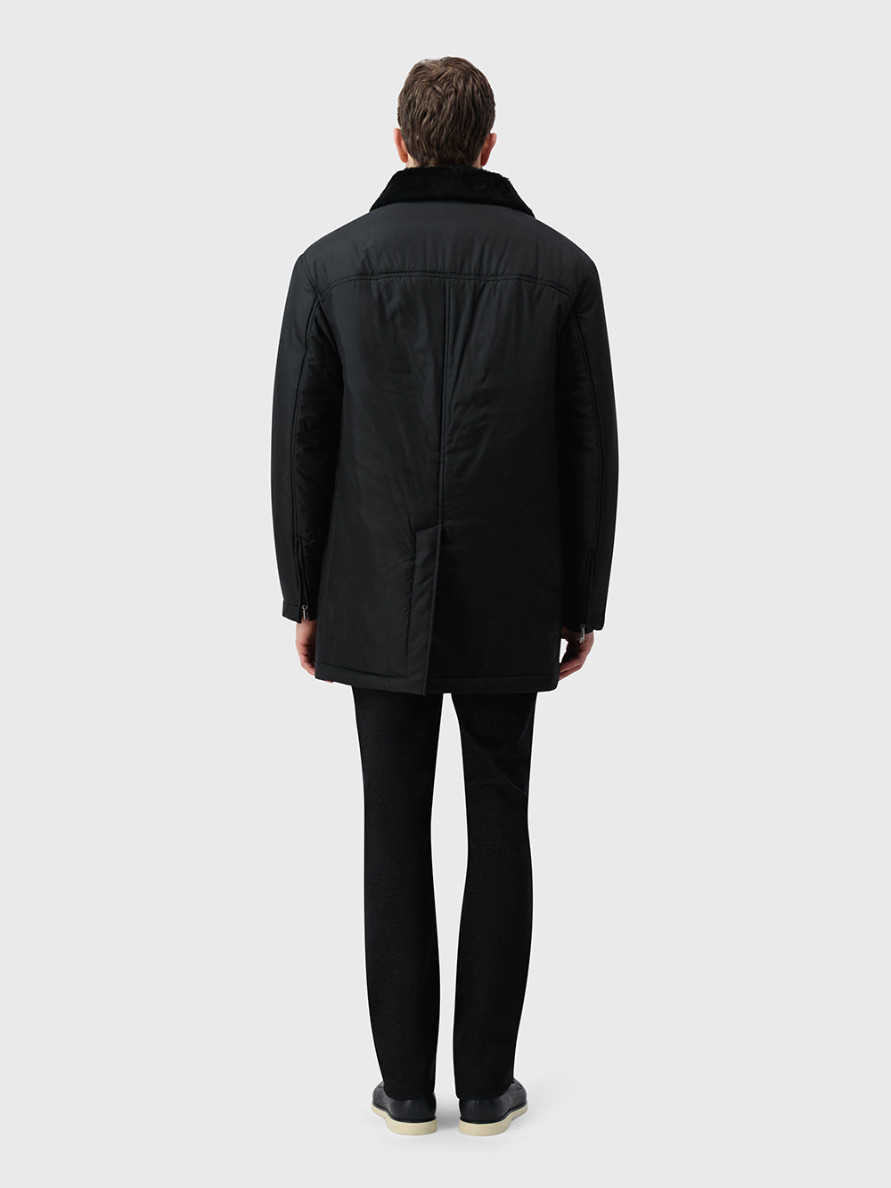 Шелковое пальто из оленьей кожи и овчины — черное