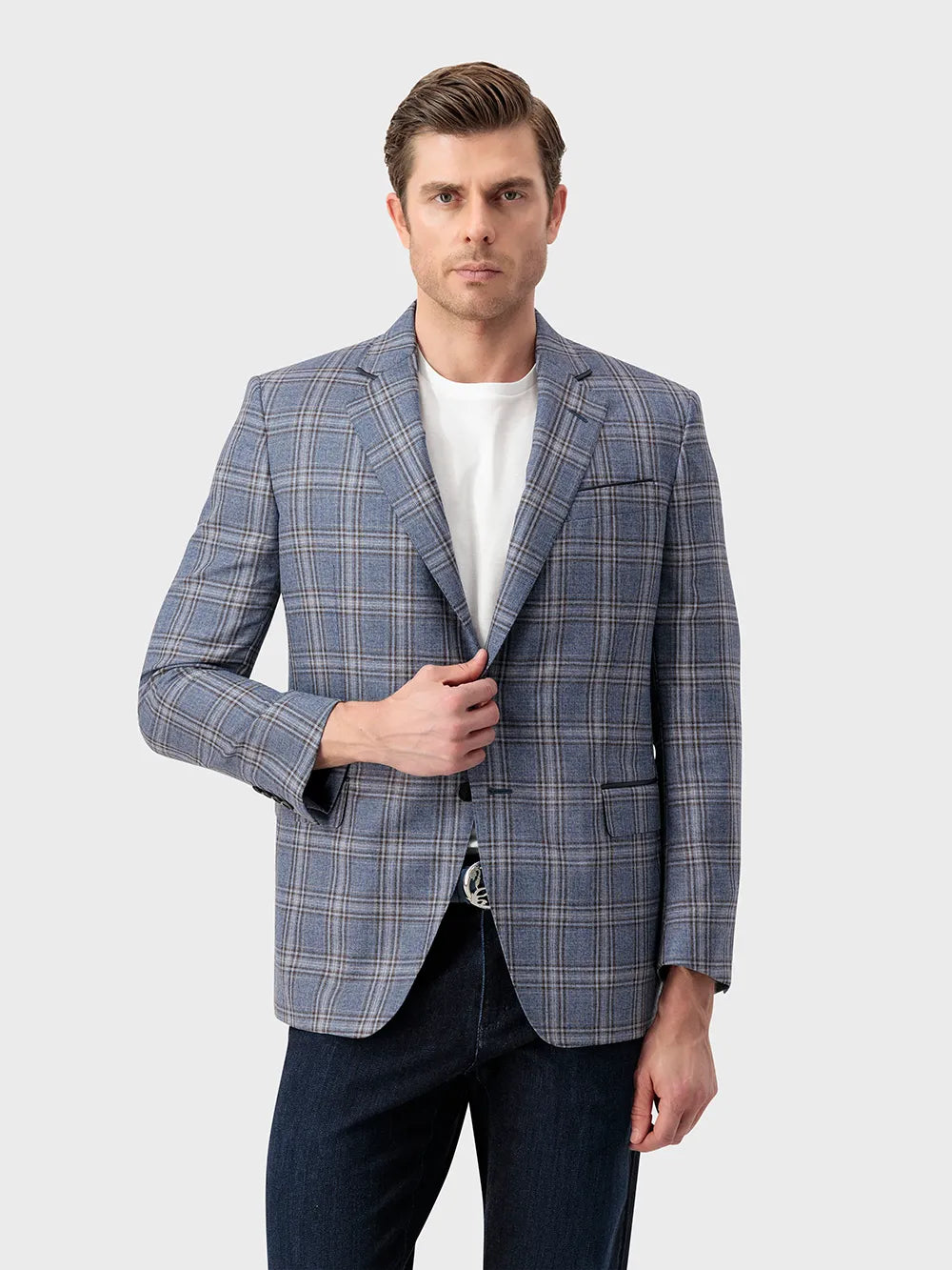 Формальный блейзер из цельной шерсти - Бледно-голубой оникс