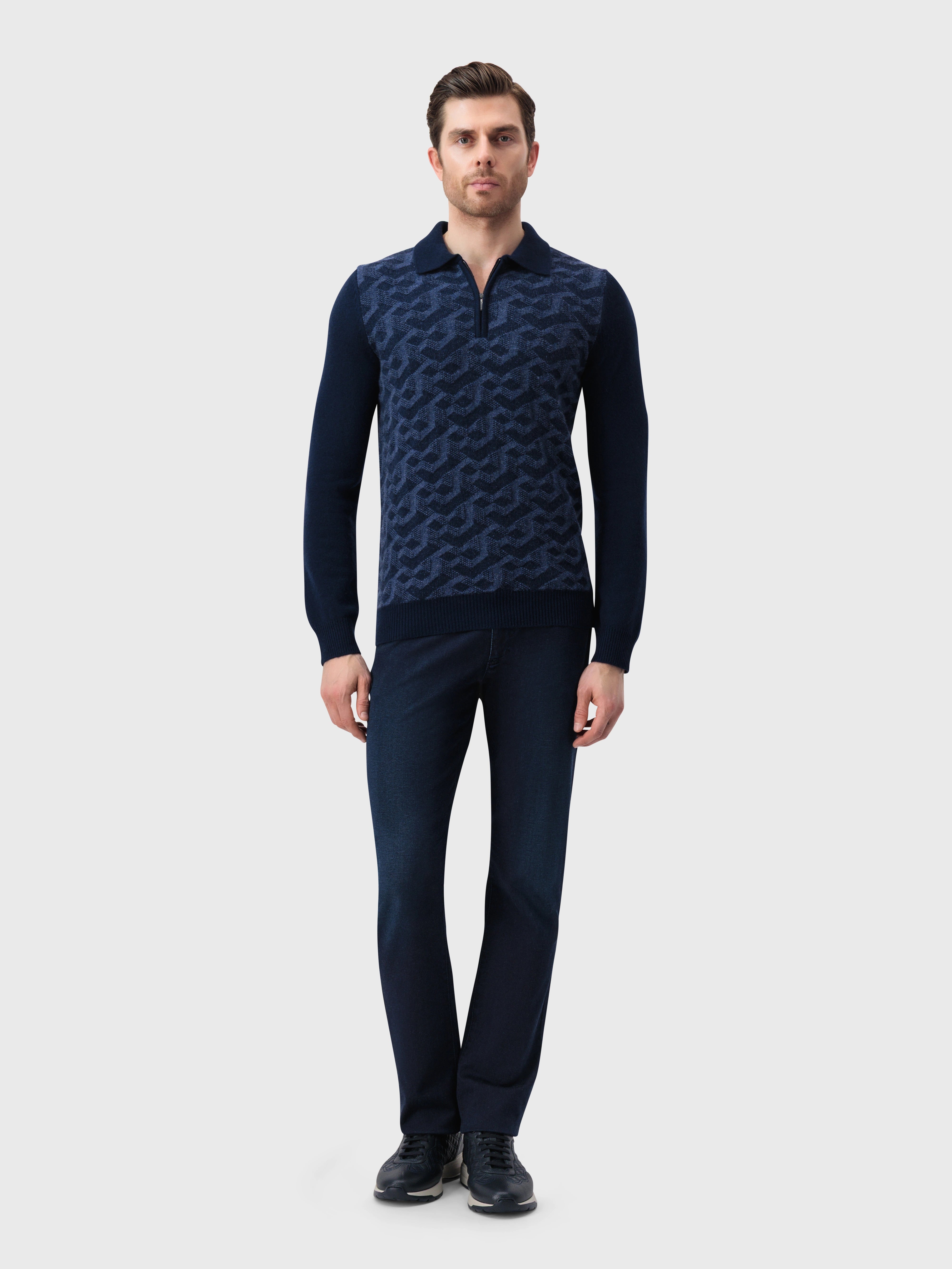 Графический свитер с полузакрытой молнией - Темно-темноморский