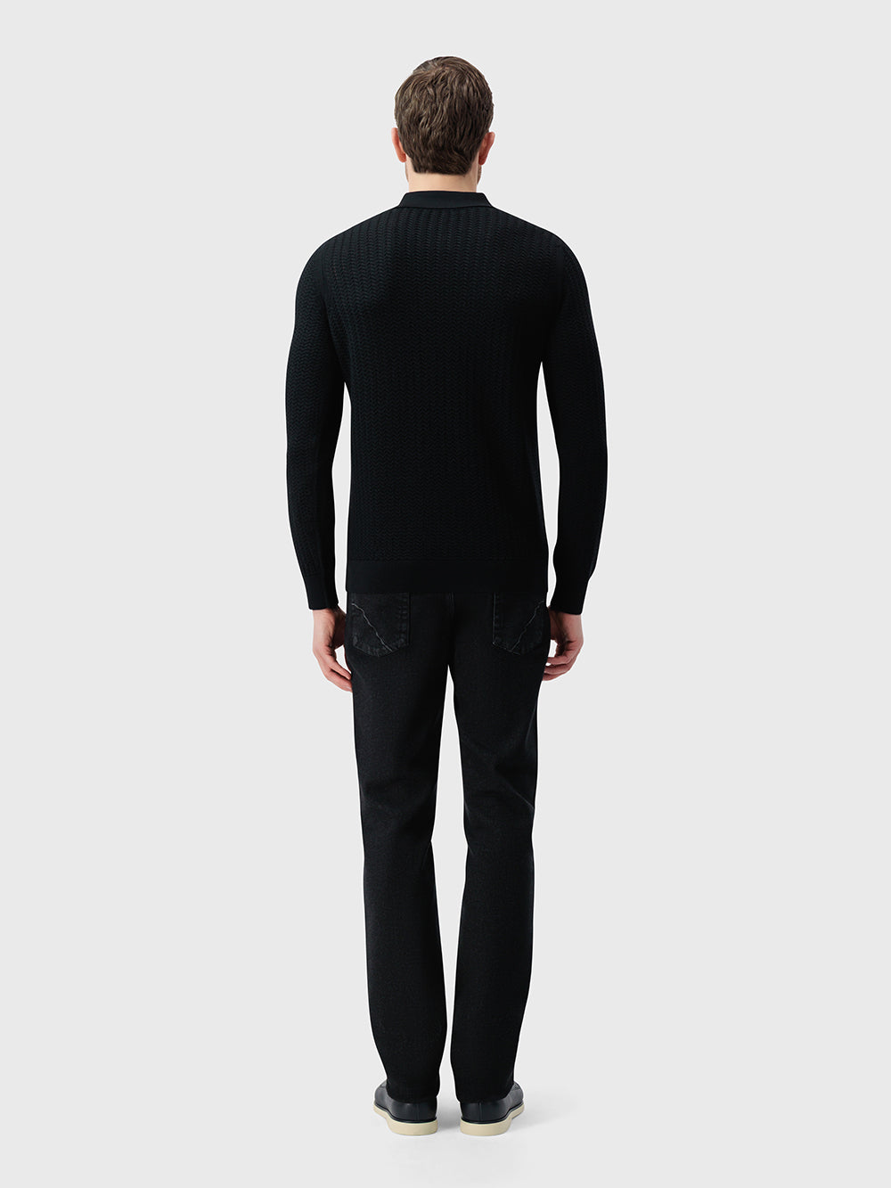 Поло с застежкой-молнией из шерсти, кашемира и шелка — черное