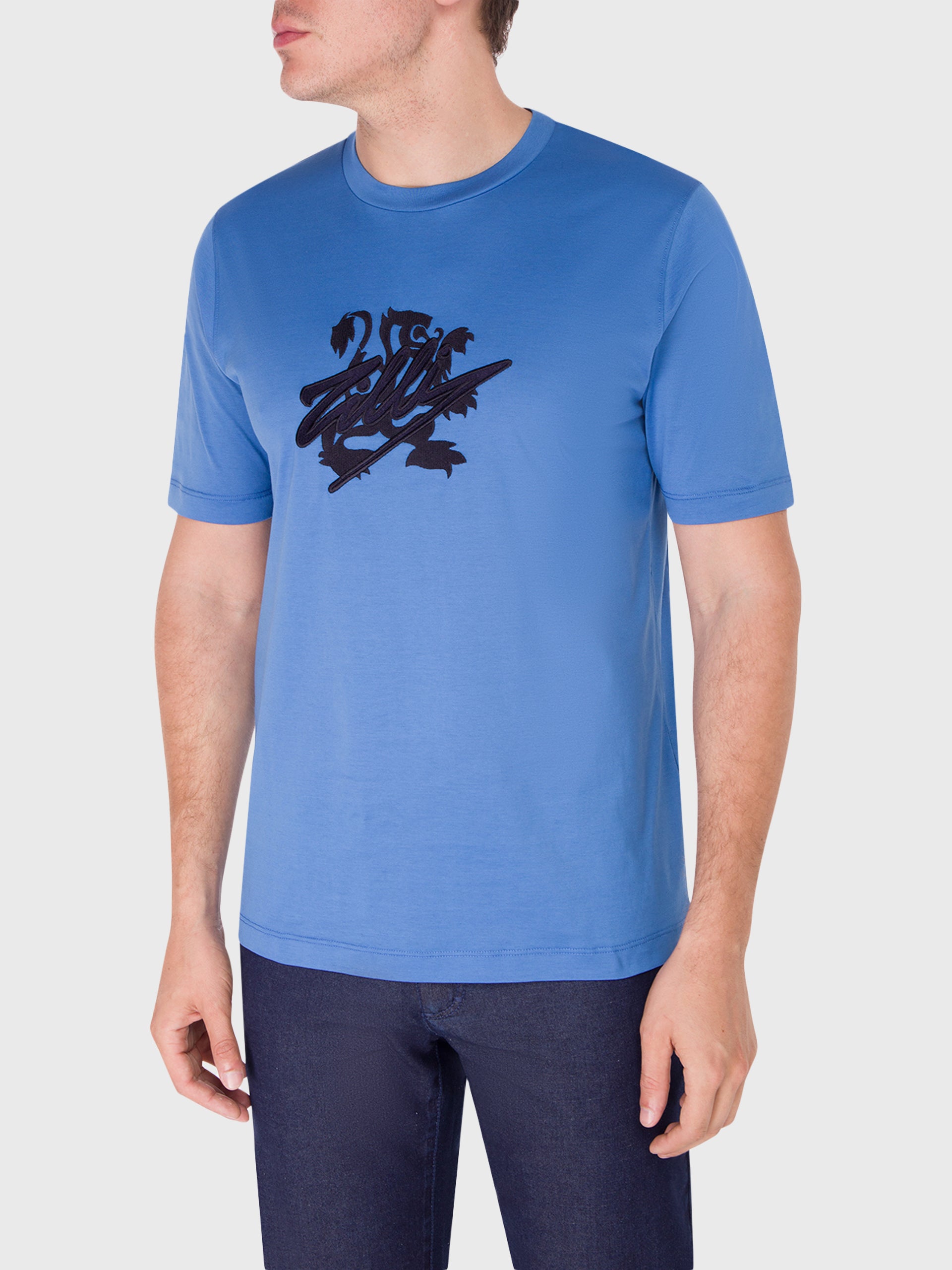 Хлопковая футболка с круглым вырезом и фирменной вышивкой