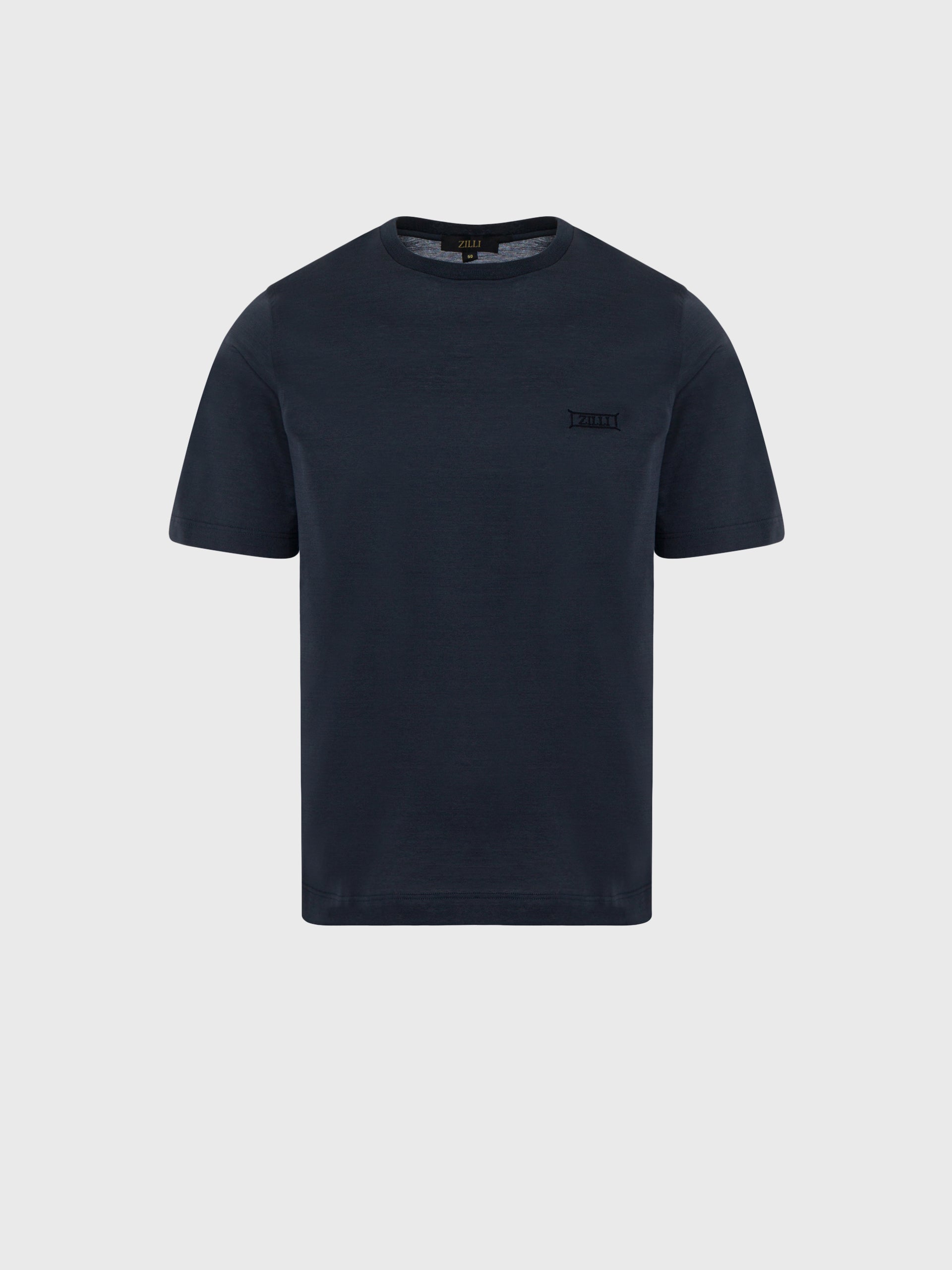 Хлопковая рубашка с круглым вырезом и надписью Zilli в микрорамке