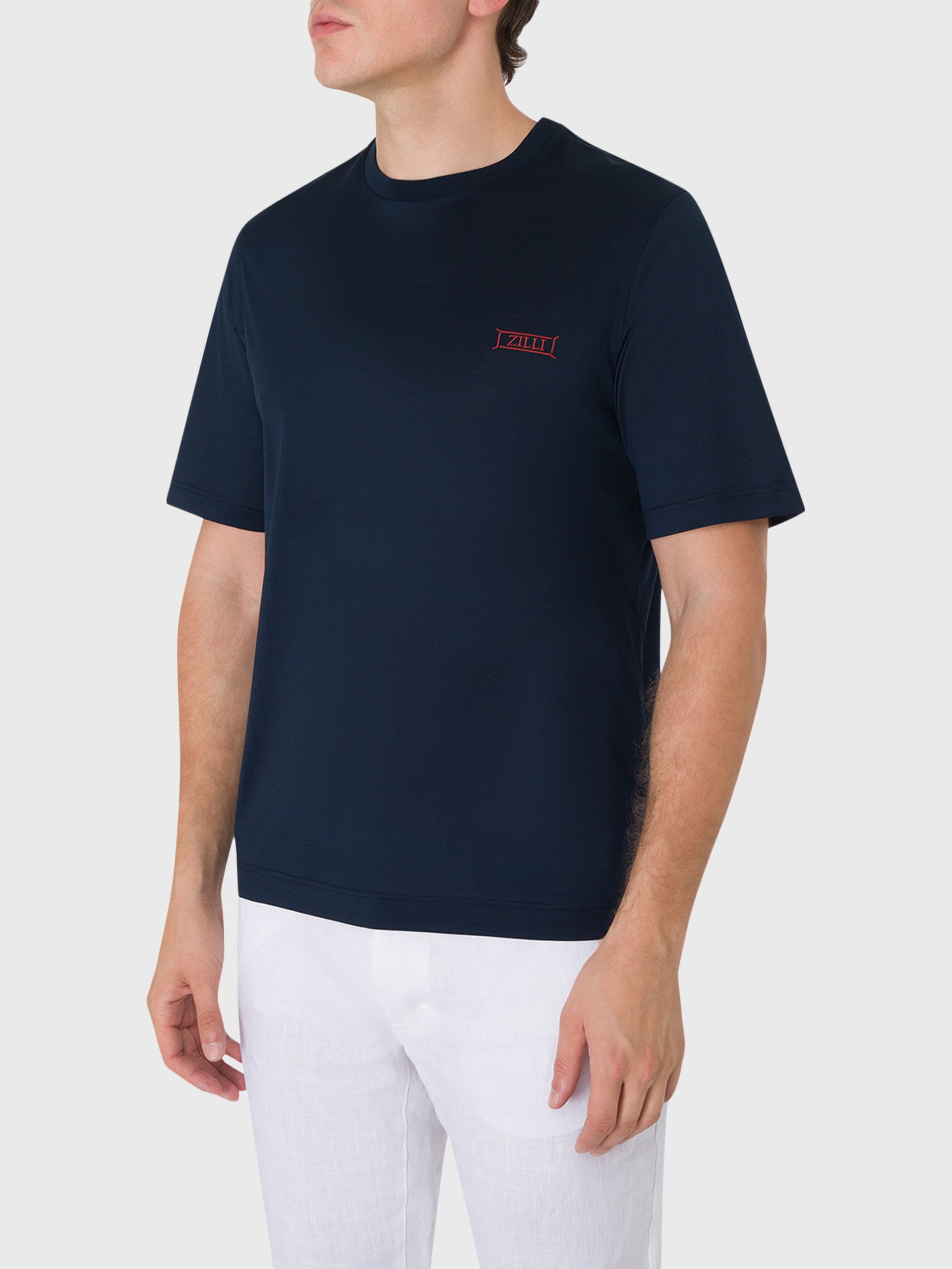 Хлопковая рубашка с круглым вырезом и надписью Zilli в микрорамке