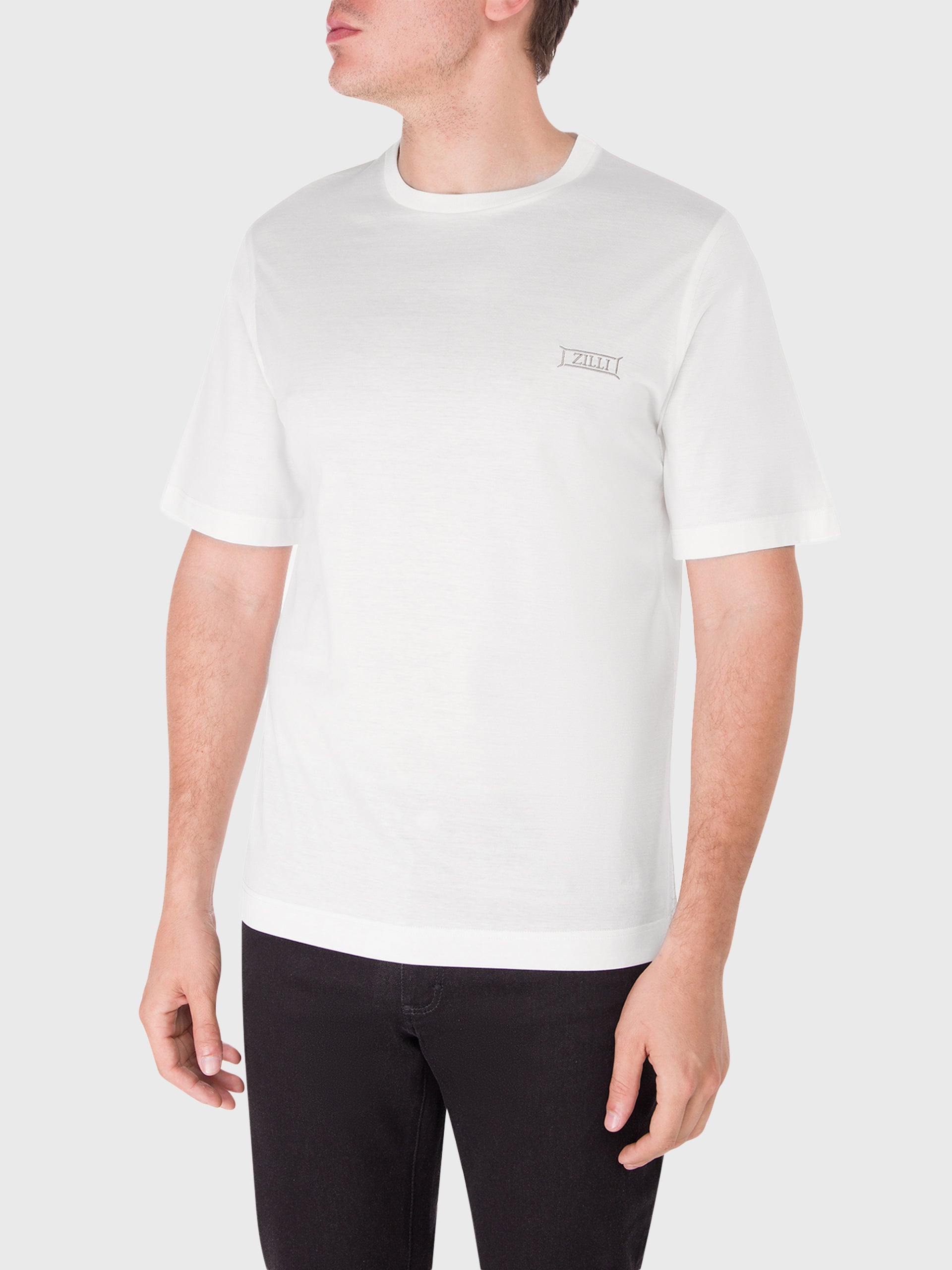 Хлопковая рубашка с круглым вырезом и надписью Zilli в микрорамке