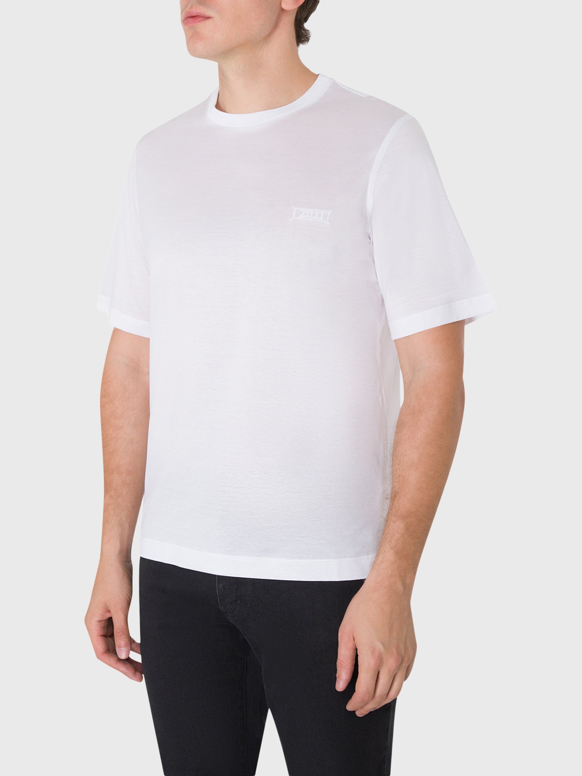 Хлопковая рубашка с круглым вырезом и надписью Zilli в микрорамке