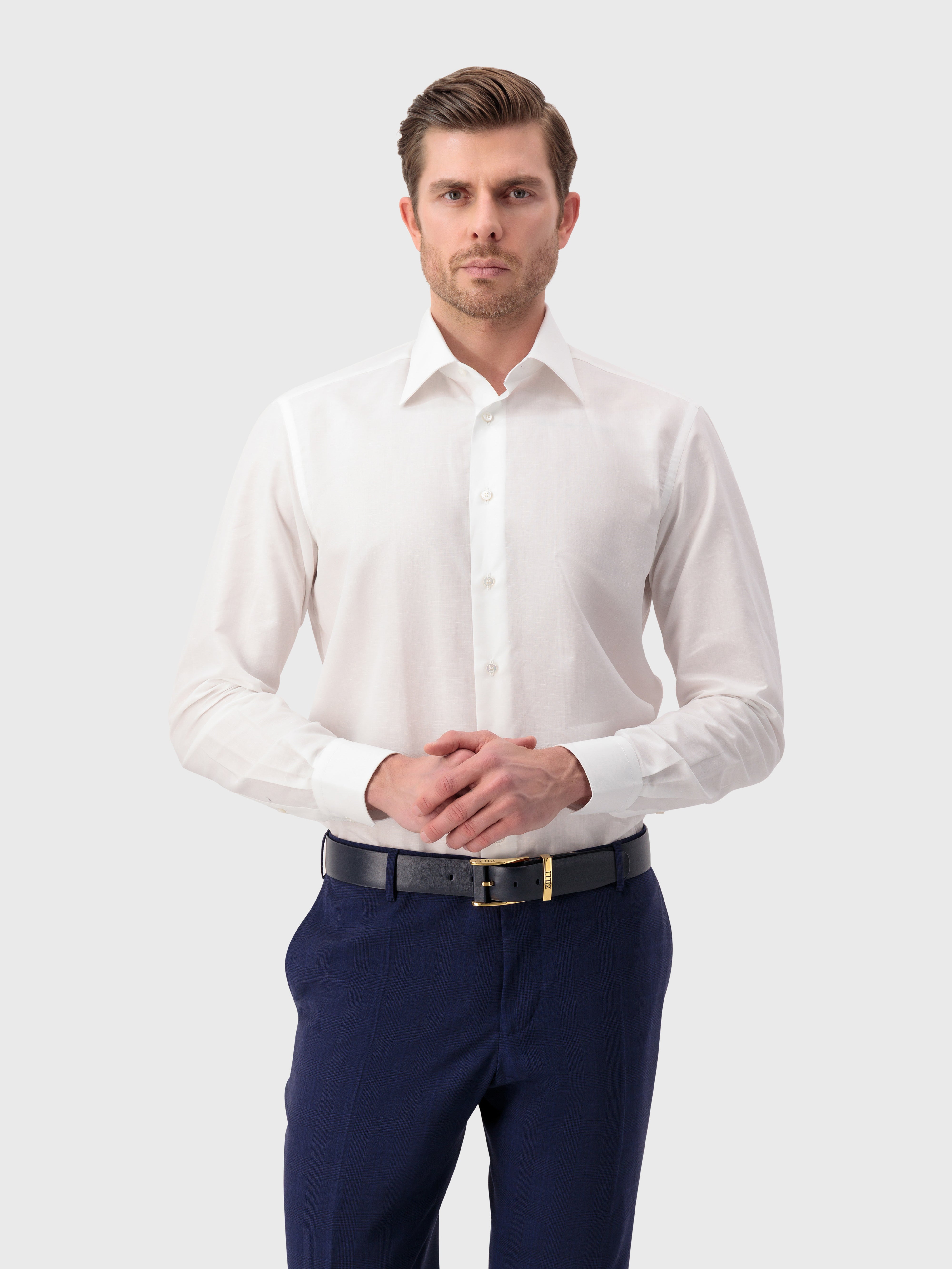 Ремень из телячьей кожи с золотой отделкой и 126 пряжками - Сине-морской